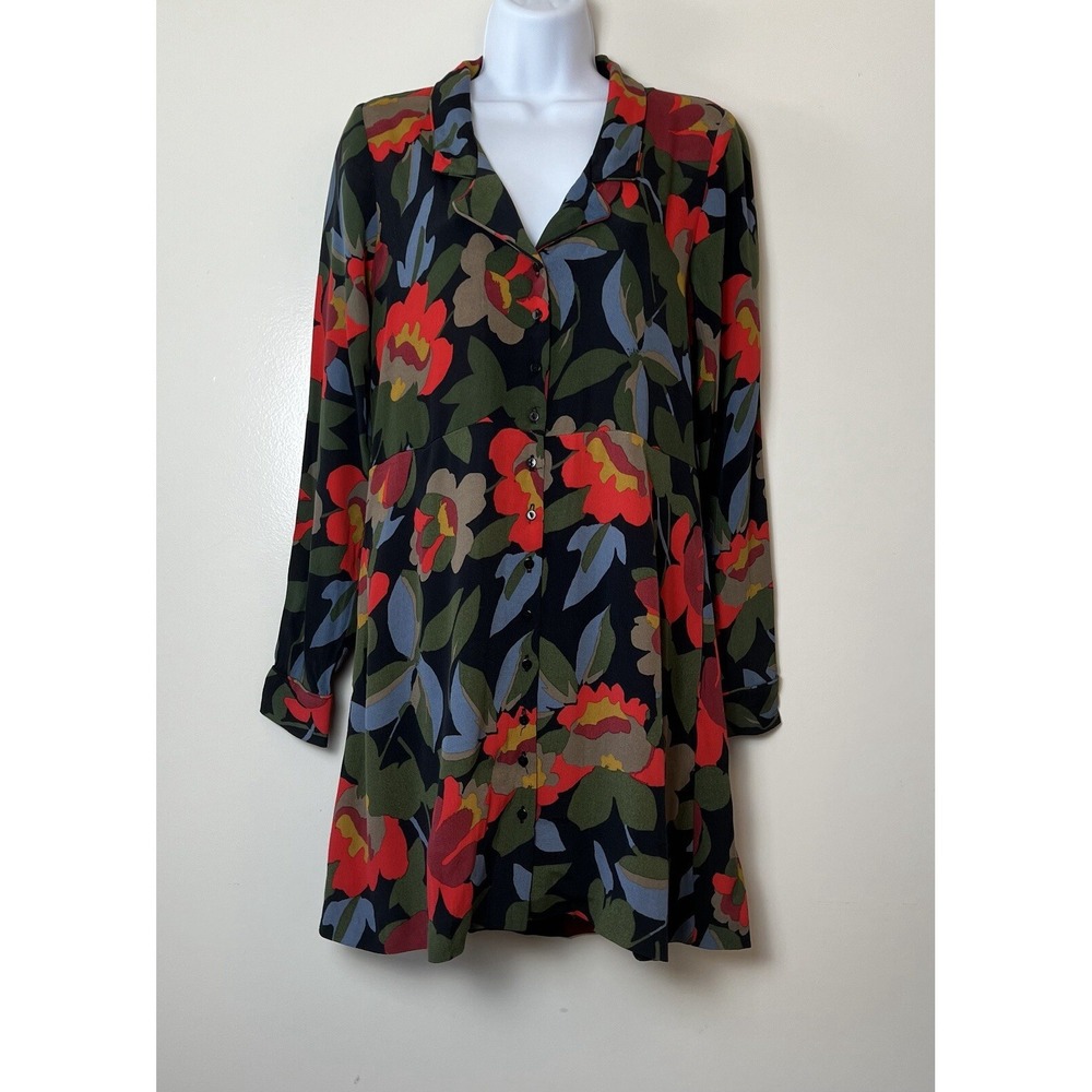 Zara Womens Trafaluc Sheer Floral Shirt Dress XS Cottagecore Fairy Workwear Chic